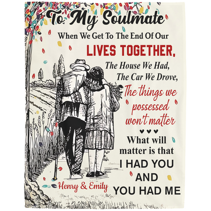 Soulmate Gift - When We Get To The End - Old Couple Sketch Personalized Blanket