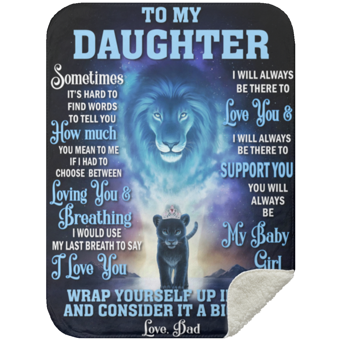 Daughter Blanket from Dad | My Baby Girl Lion Blanket | Father Daughter Gift