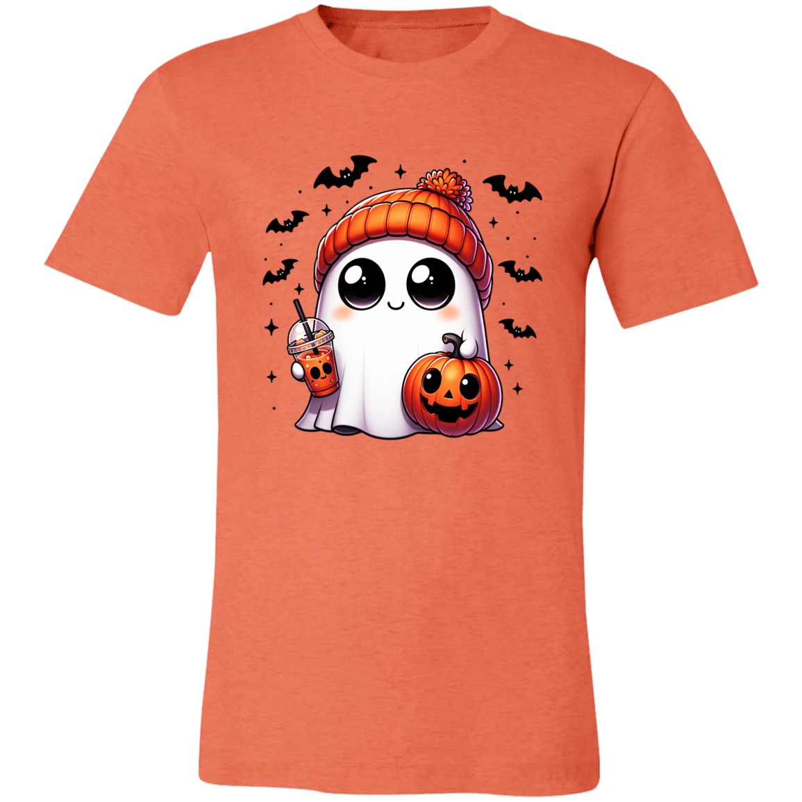 Ghost with Drink and Pumpkin Short-Sleeve T-Shirt