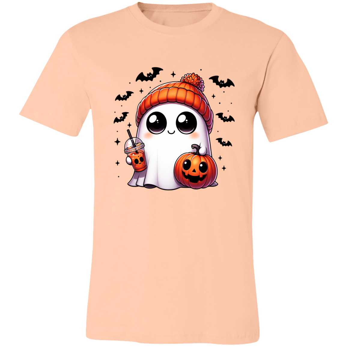 Ghost with Drink and Pumpkin Short-Sleeve T-Shirt