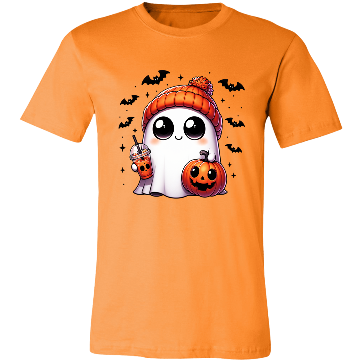 Ghost with Drink and Pumpkin Short-Sleeve T-Shirt