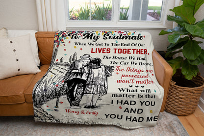 Soulmate Gift - When We Get To The End - Old Couple Sketch Personalized Blanket