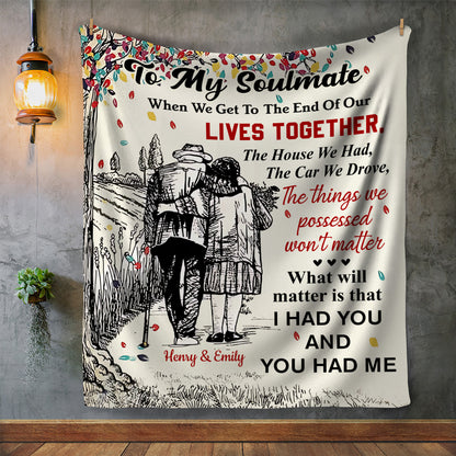 Soulmate Gift - When We Get To The End - Old Couple Sketch Personalized Blanket