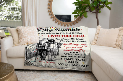 Soulmate Gift - When We Get To The End - Old Couple Sketch Personalized Blanket