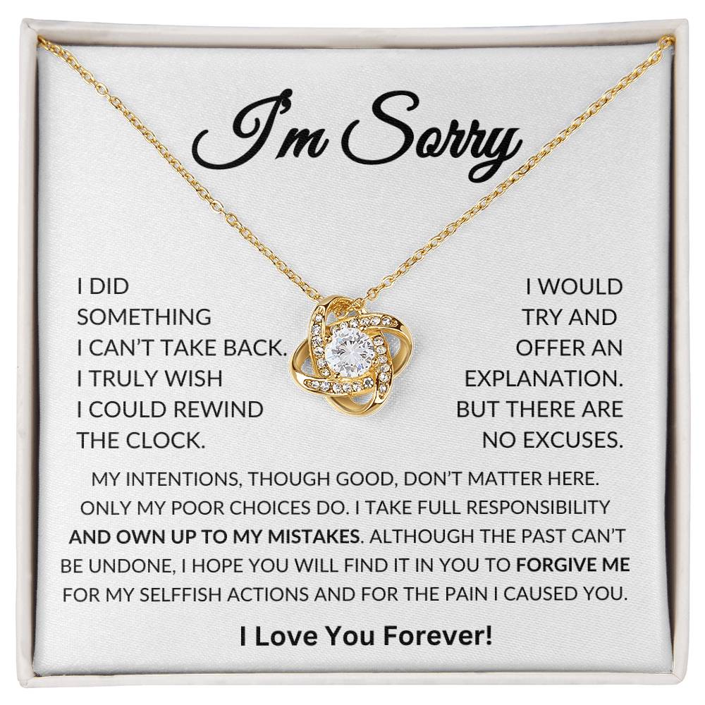 Apology Gift for Her, I'm Sorry Gift, Gifts for Wife, Girlfriend, Soulmate, Apology Gift Pendant Necklace With Message Card In A Lovely Box Love Knot Necklace