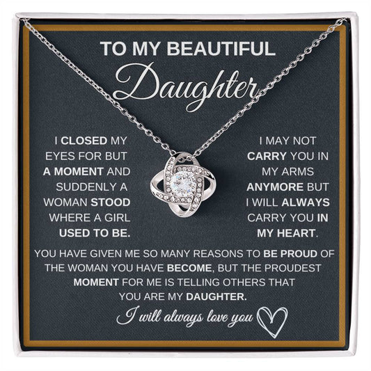 To My Beautiful Daughter Love Knot Necklace