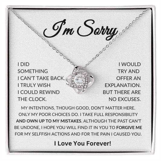 Apology Gift for Her, I'm Sorry Gift, Gifts for Wife, Girlfriend, Soulmate, Apology Gift Pendant Necklace With Message Card In A Lovely Box Love Knot Necklace