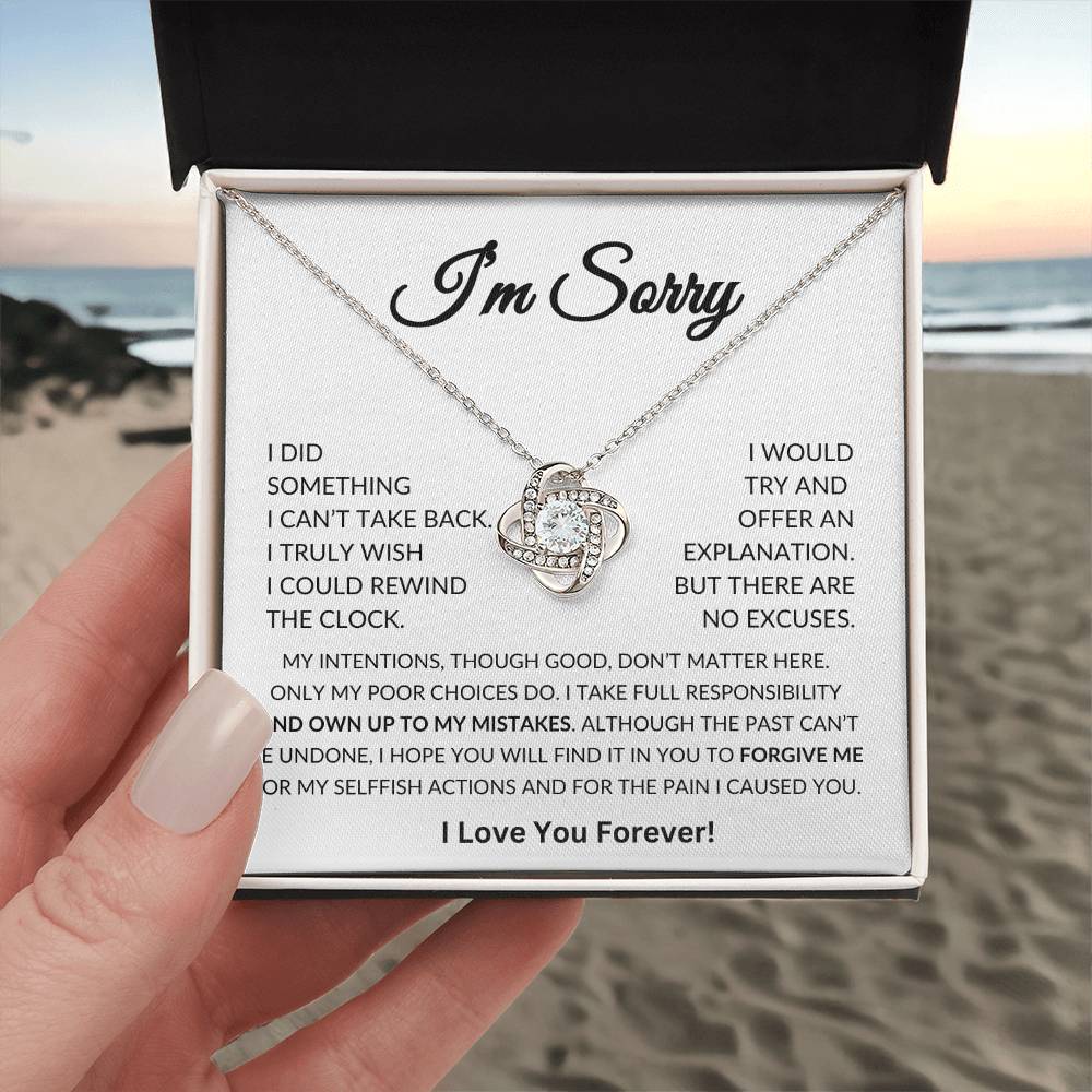 Apology Gift for Her, I'm Sorry Gift, Gifts for Wife, Girlfriend, Soulmate, Apology Gift Pendant Necklace With Message Card In A Lovely Box Love Knot Necklace