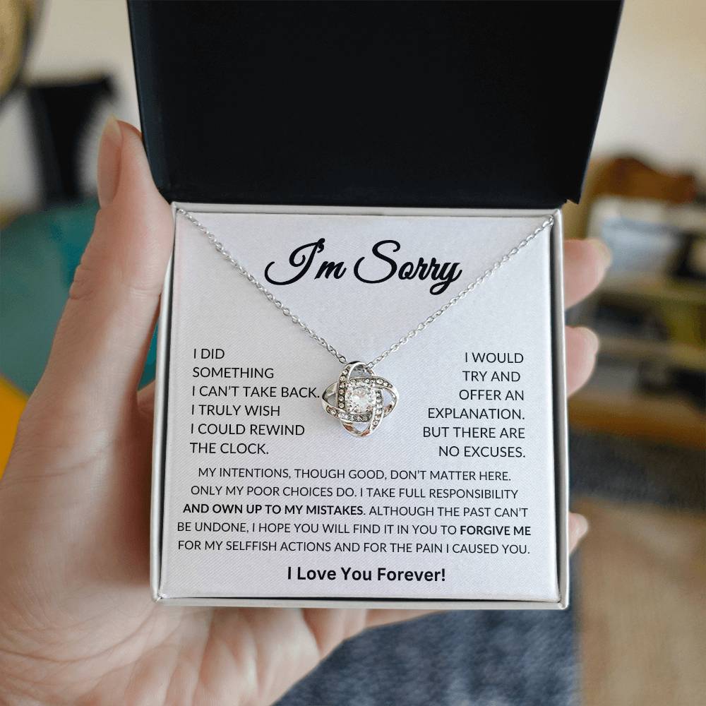 Apology Gift for Her, I'm Sorry Gift, Gifts for Wife, Girlfriend, Soulmate, Apology Gift Pendant Necklace With Message Card In A Lovely Box Love Knot Necklace