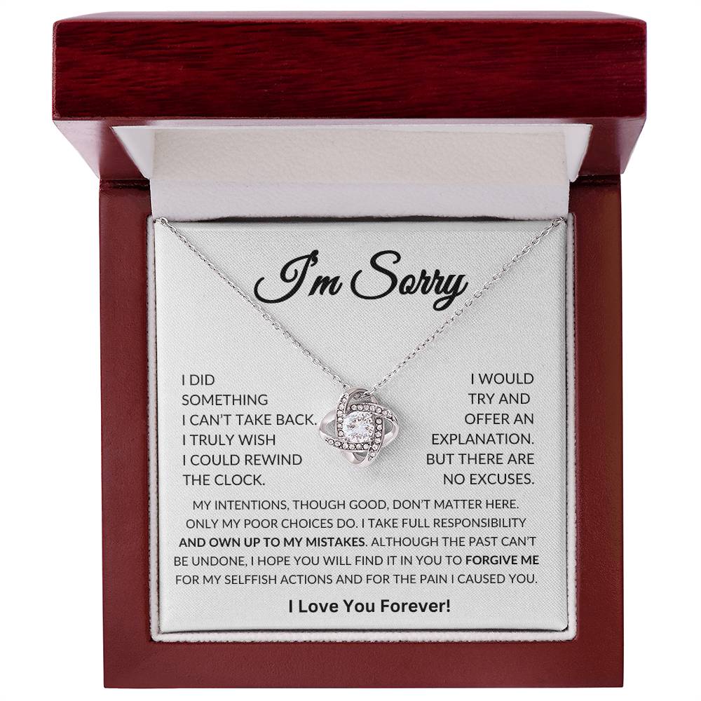 Apology Gift for Her, I'm Sorry Gift, Gifts for Wife, Girlfriend, Soulmate, Apology Gift Pendant Necklace With Message Card In A Lovely Box Love Knot Necklace