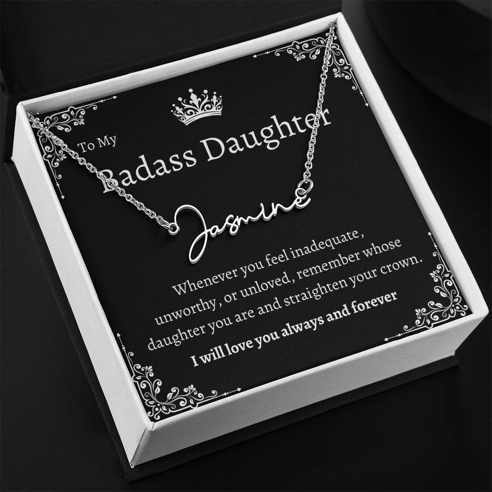 TO MY BADASS DAUGHTHER NECKLACE WIITH MESSAGE CARD