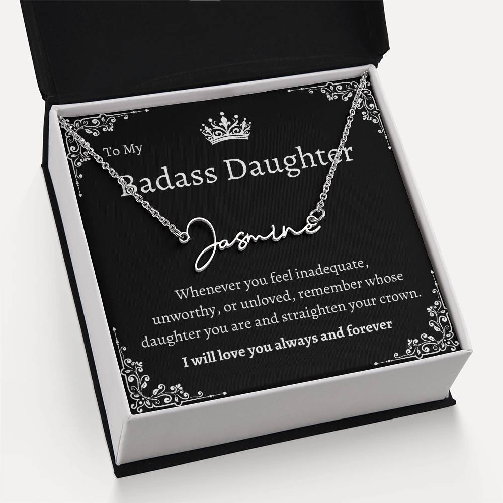 TO MY BADASS DAUGHTHER NECKLACE WIITH MESSAGE CARD