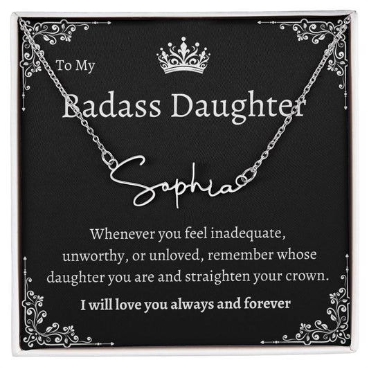 TO MY BADASS DAUGHTHER NECKLACE WIITH MESSAGE CARD