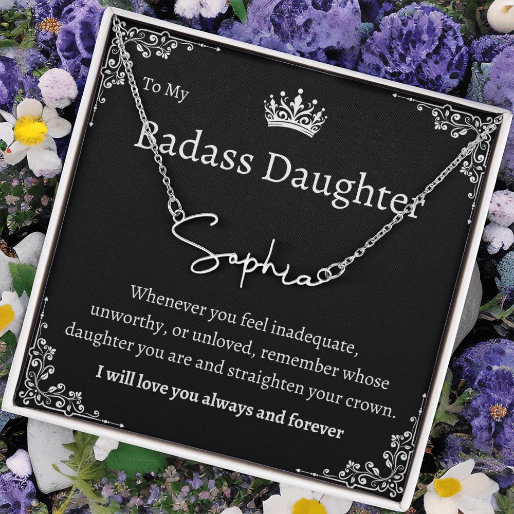 TO MY BADASS DAUGHTHER NECKLACE WIITH MESSAGE CARD