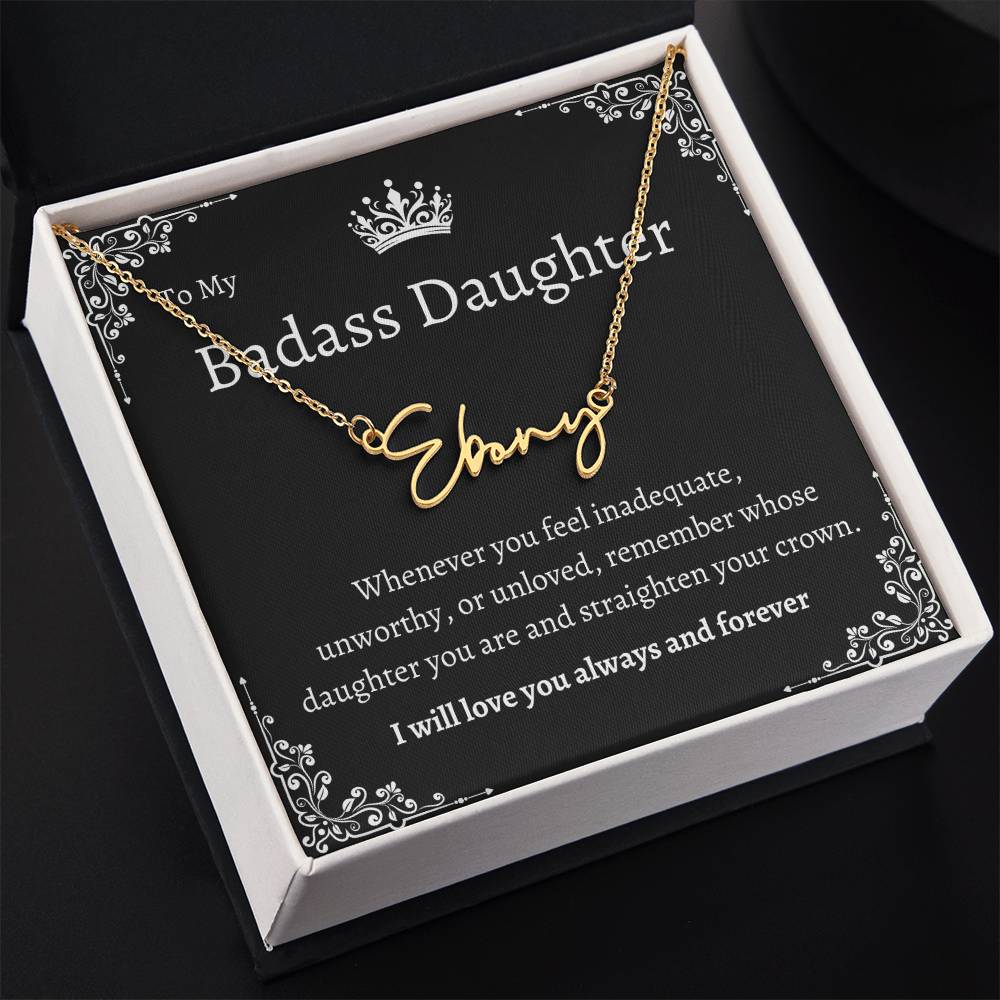 TO MY BADASS DAUGHTHER NECKLACE WIITH MESSAGE CARD