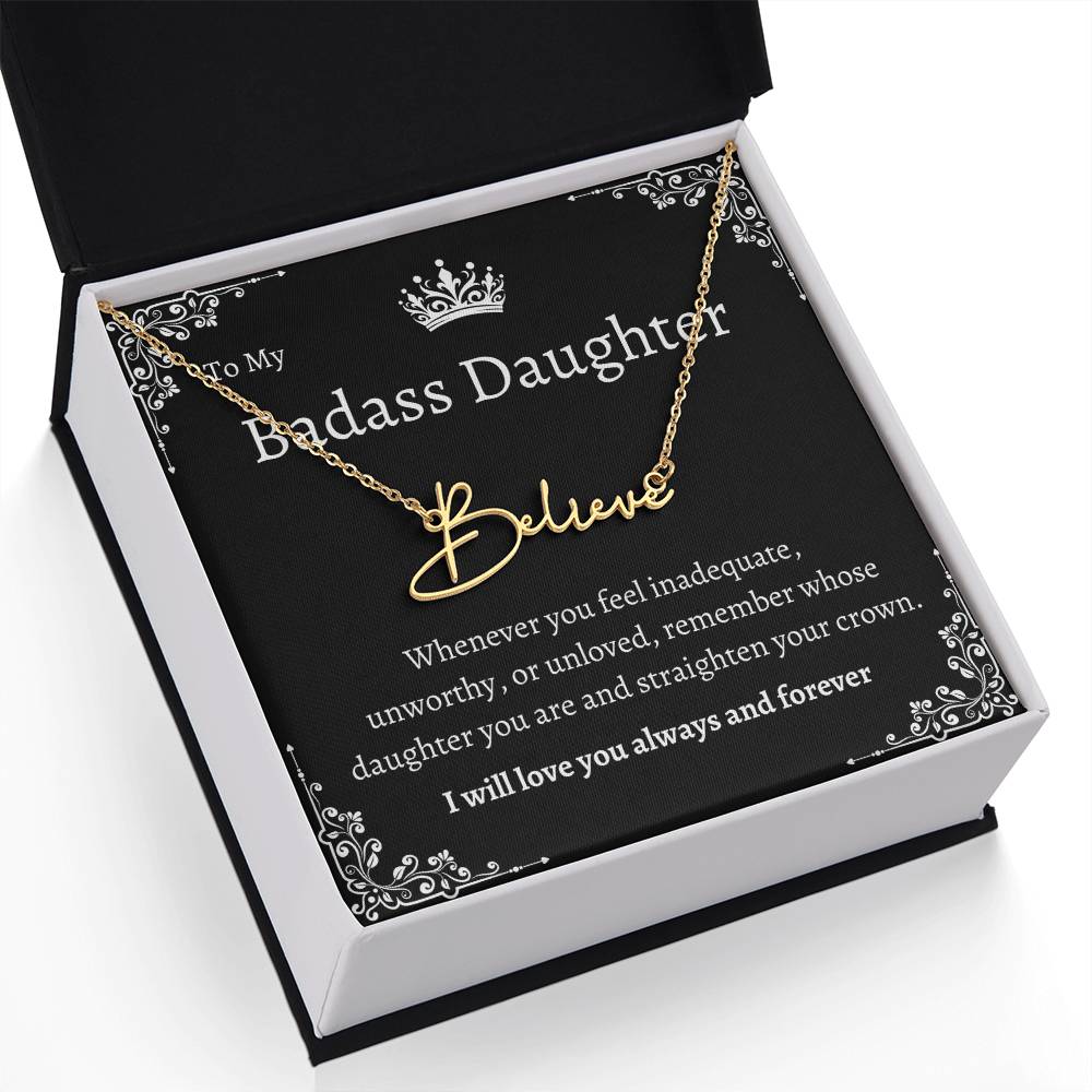 TO MY BADASS DAUGHTHER NECKLACE WIITH MESSAGE CARD