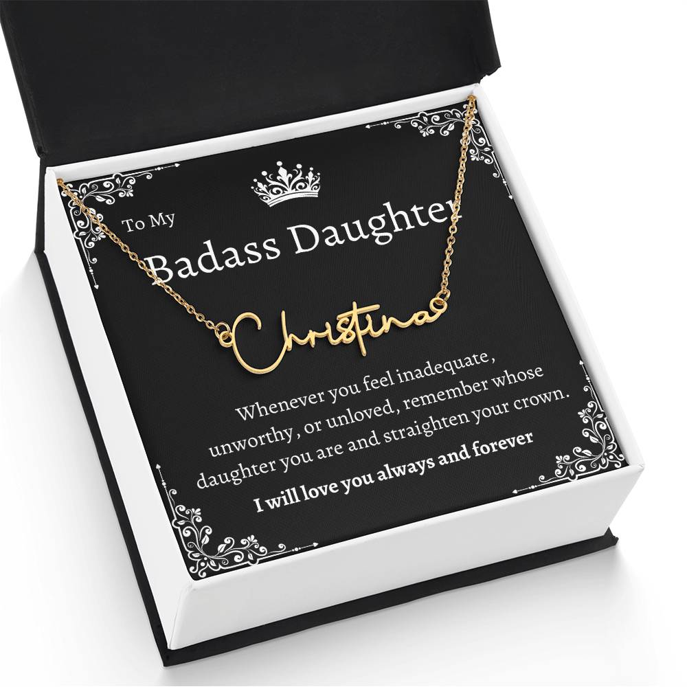 TO MY BADASS DAUGHTHER NECKLACE WIITH MESSAGE CARD