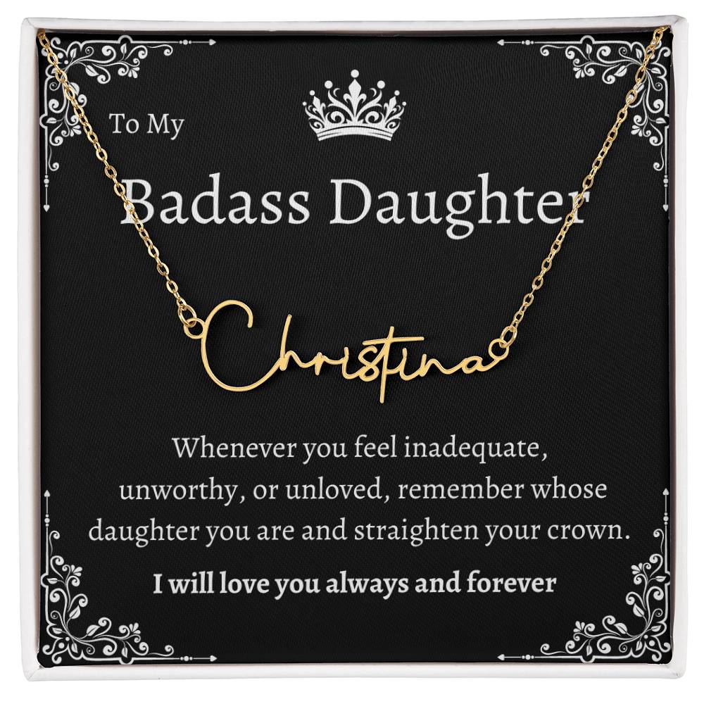 TO MY BADASS DAUGHTHER NECKLACE WIITH MESSAGE CARD