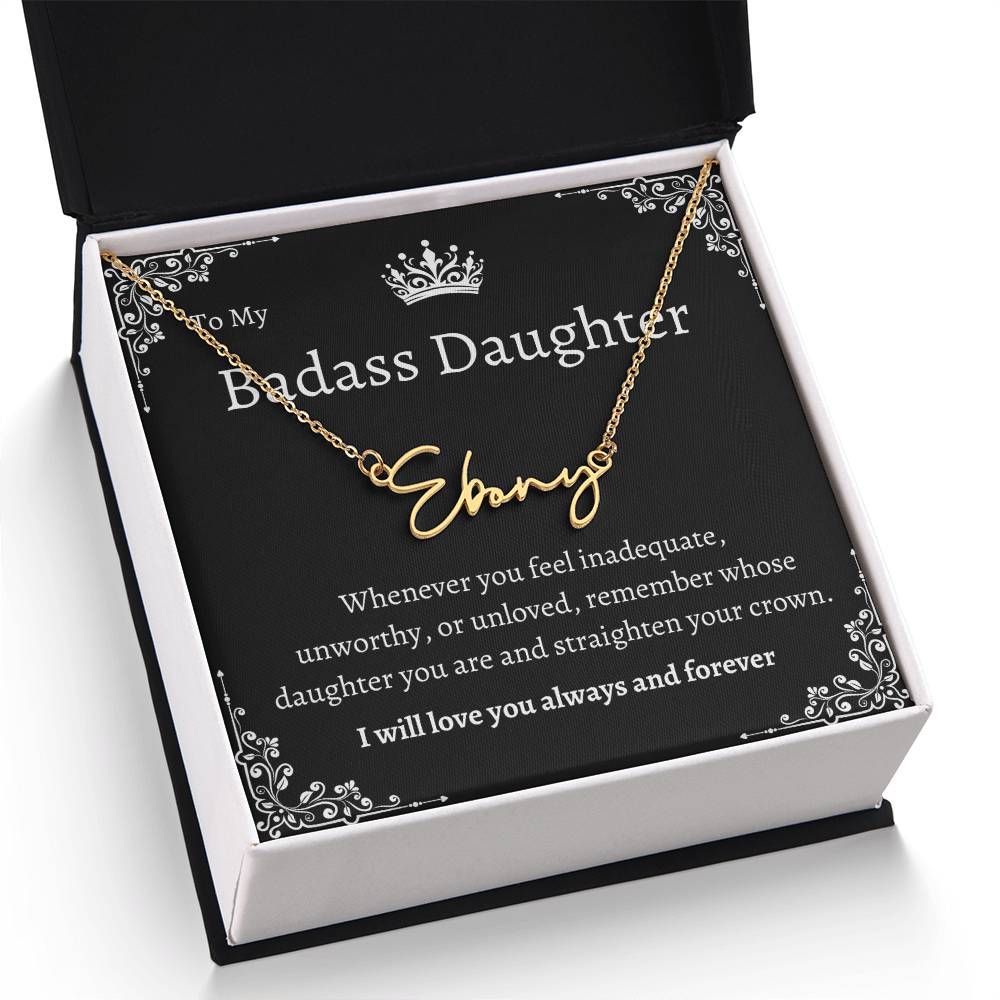 TO MY BADASS DAUGHTHER NECKLACE WIITH MESSAGE CARD