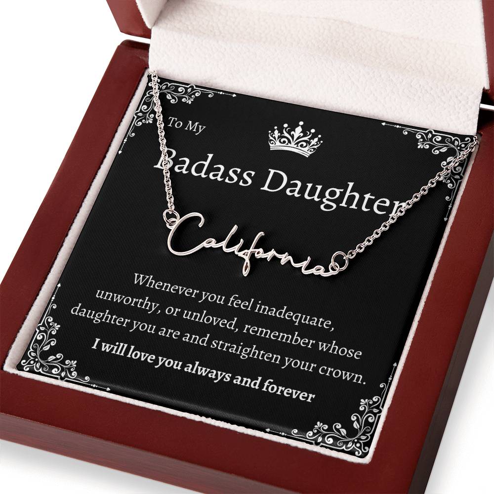 TO MY BADASS DAUGHTHER NECKLACE WIITH MESSAGE CARD