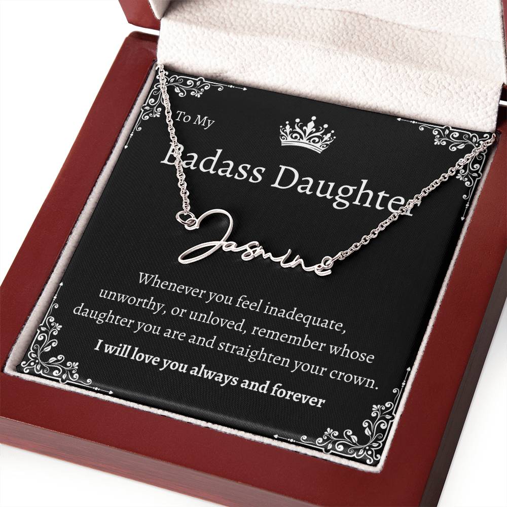 TO MY BADASS DAUGHTHER NECKLACE WIITH MESSAGE CARD