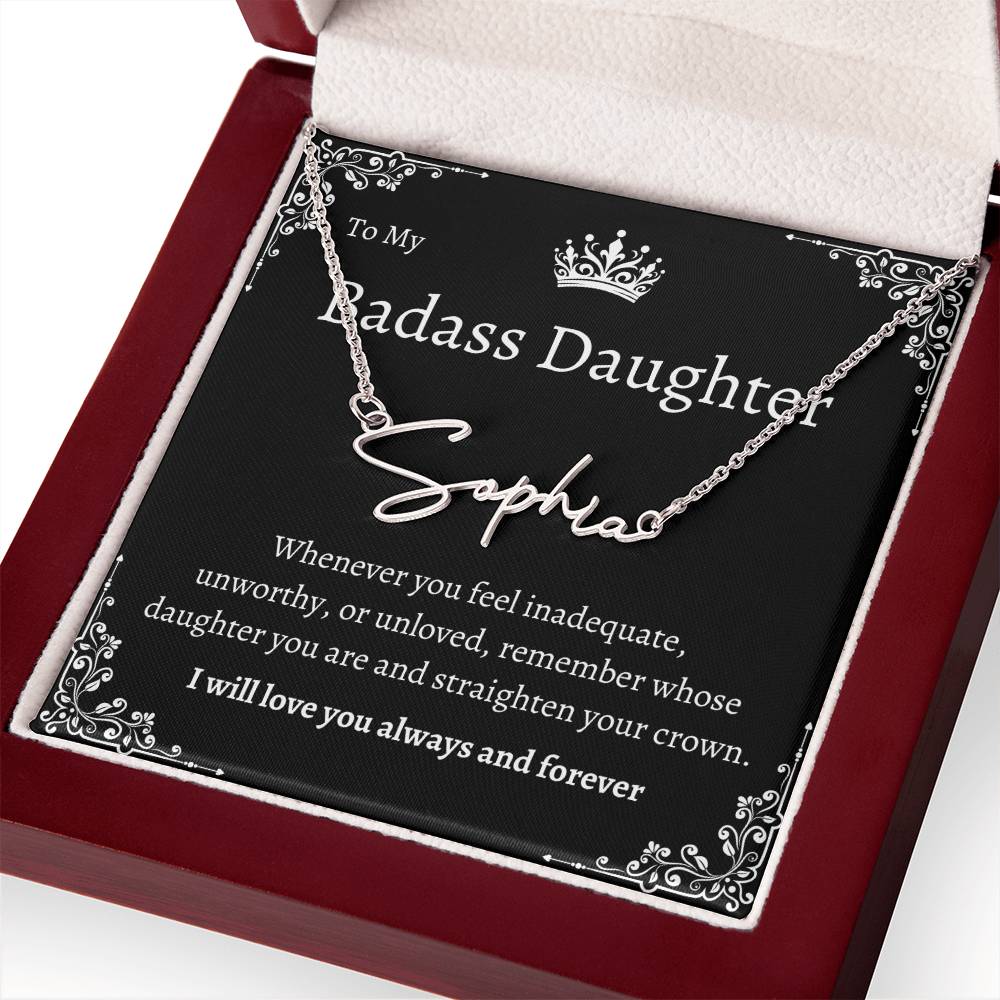 TO MY BADASS DAUGHTHER NECKLACE WIITH MESSAGE CARD