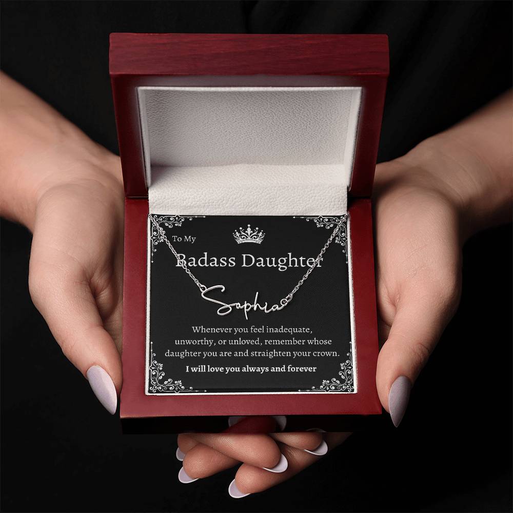 TO MY BADASS DAUGHTHER NECKLACE WIITH MESSAGE CARD