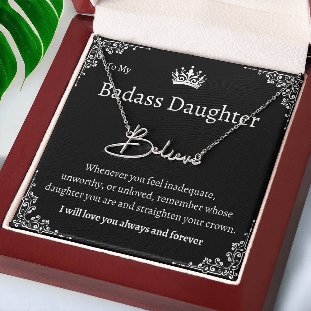 TO MY BADASS DAUGHTHER NECKLACE WIITH MESSAGE CARD