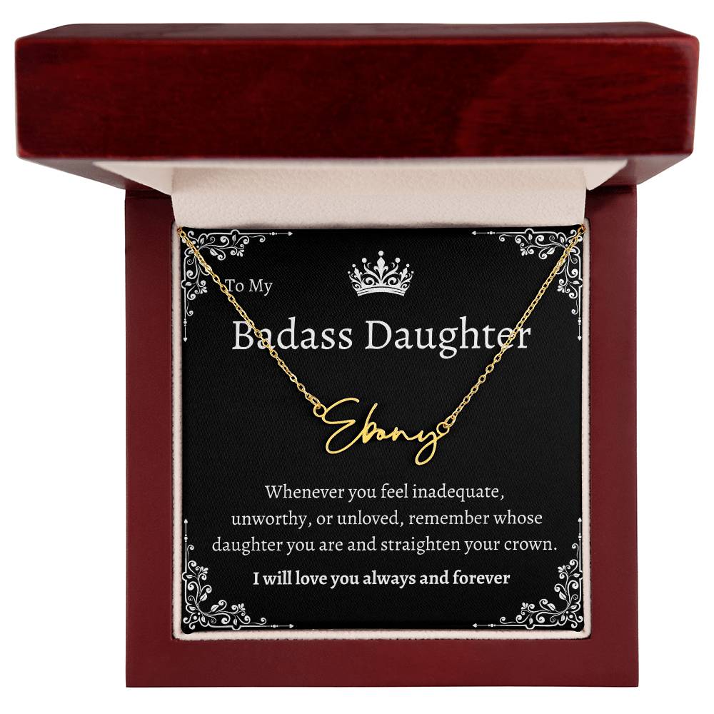 TO MY BADASS DAUGHTHER NECKLACE WIITH MESSAGE CARD