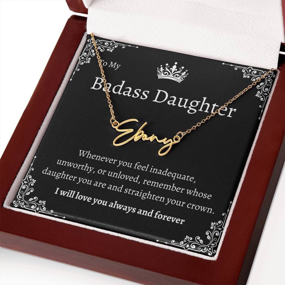 TO MY BADASS DAUGHTHER NECKLACE WIITH MESSAGE CARD