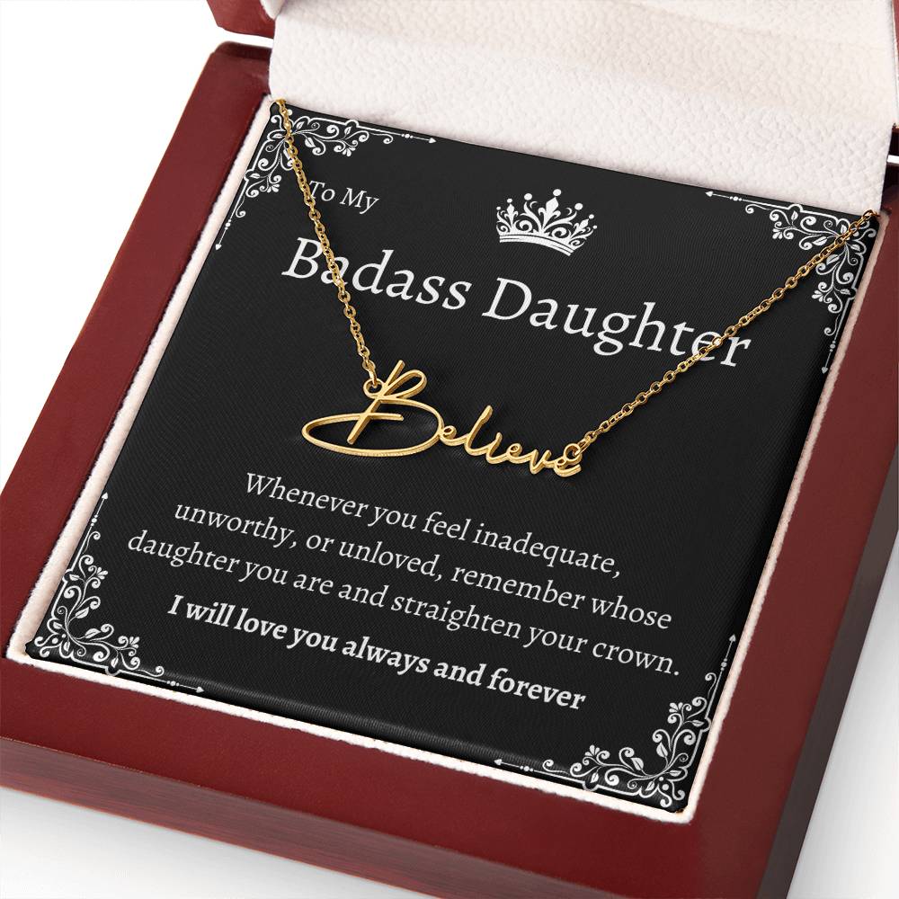 TO MY BADASS DAUGHTHER NECKLACE WIITH MESSAGE CARD