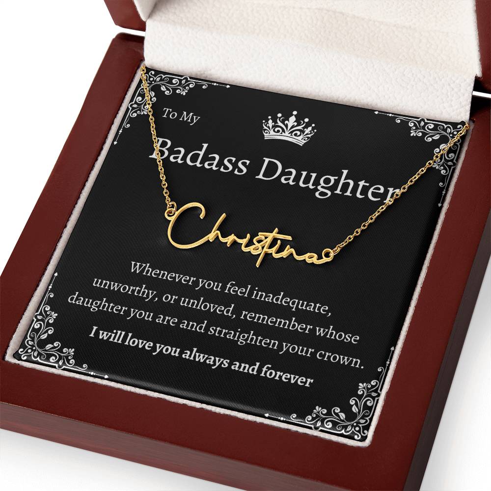 TO MY BADASS DAUGHTHER NECKLACE WIITH MESSAGE CARD