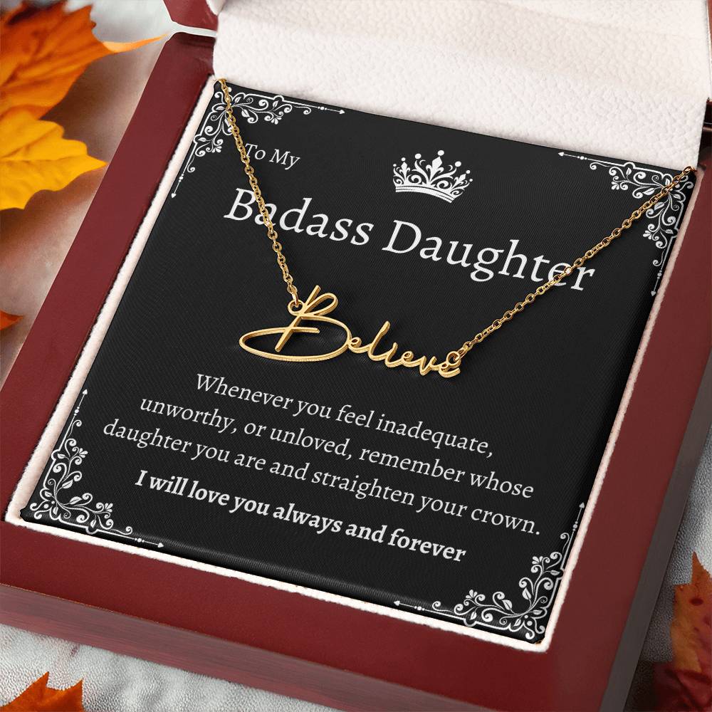 TO MY BADASS DAUGHTHER NECKLACE WIITH MESSAGE CARD