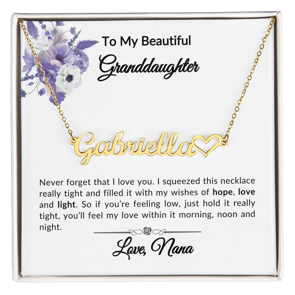 To My Beautiful Granddaughter  Name Necklace + Heart Character