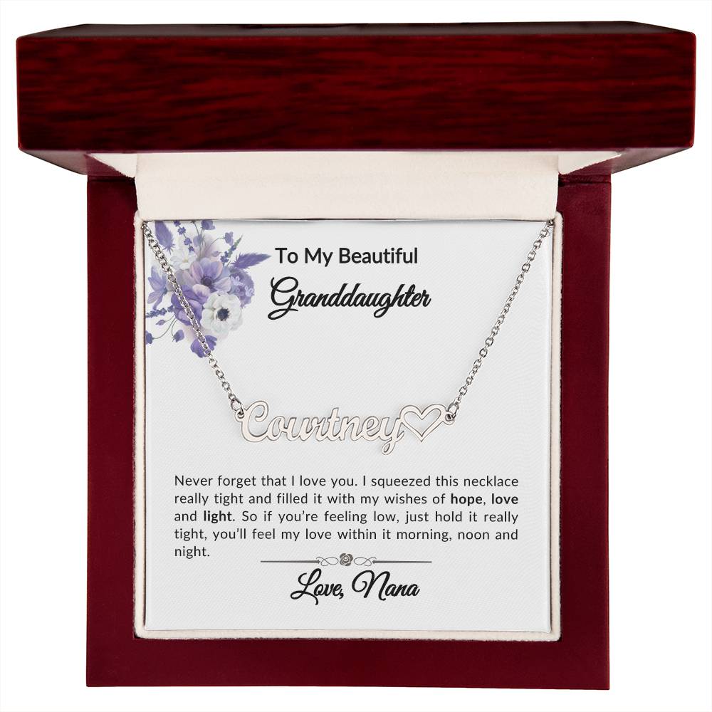 To My Beautiful Granddaughter  Name Necklace + Heart Character